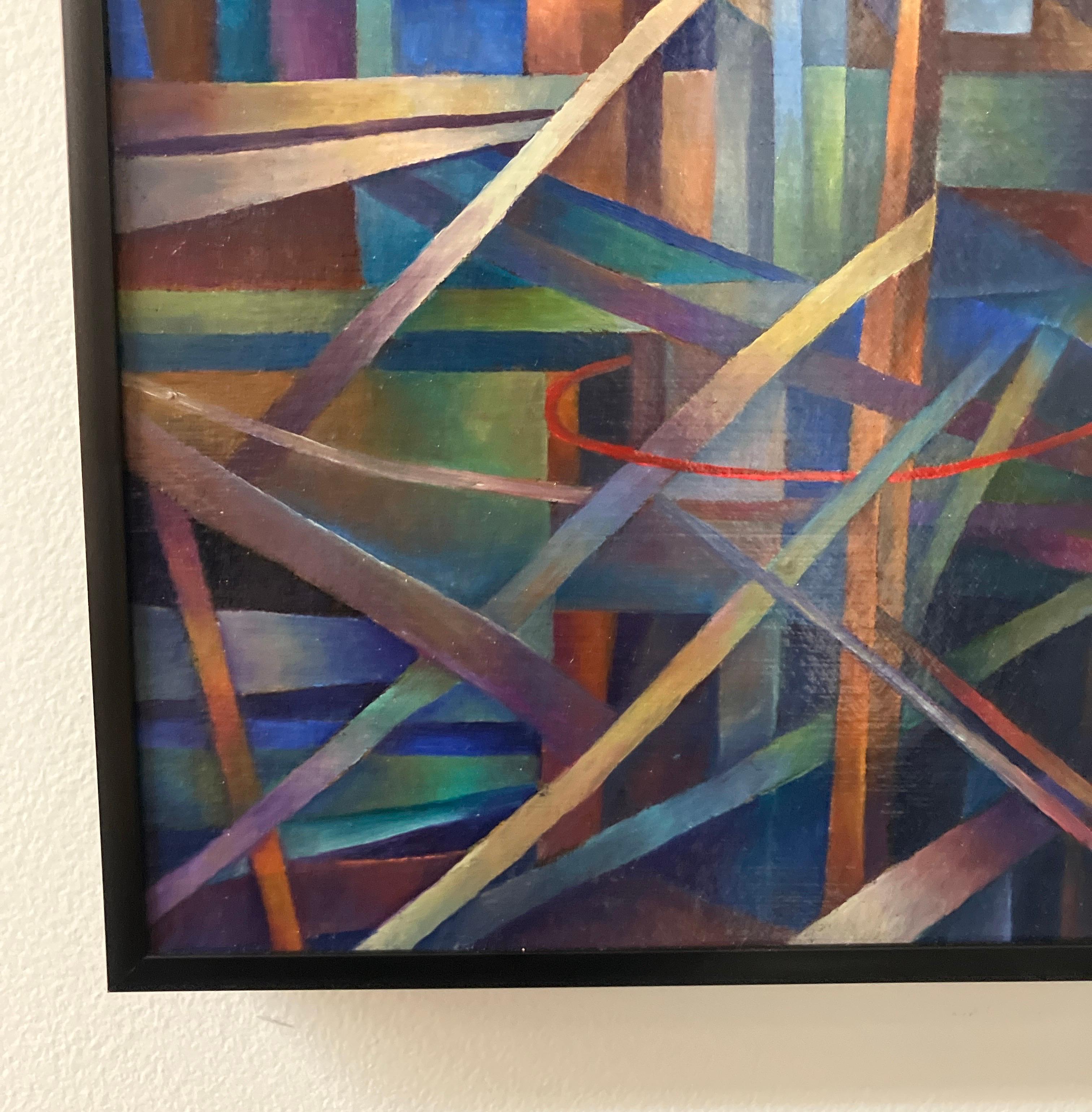 Zwei rote Ringe von Nancy Newman Rice, 2022, gerahmtes Ölgemälde auf Leinwand, Tafelsilber im Angebot 4