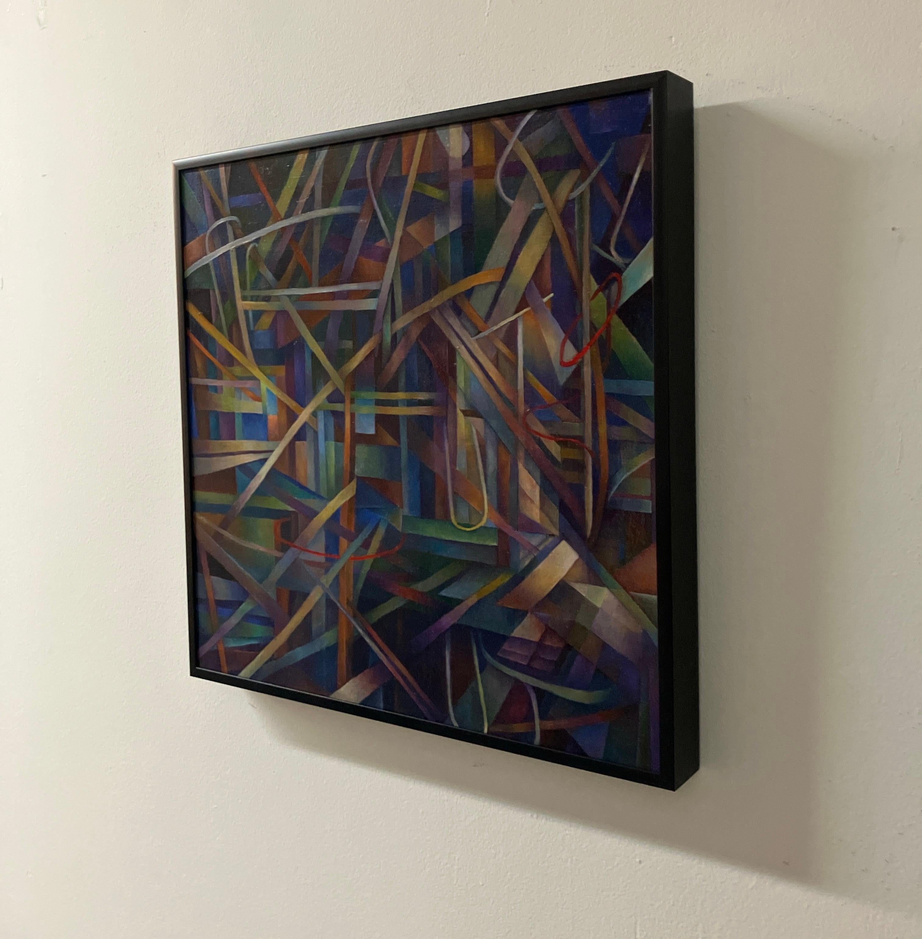 Zwei rote Ringe von Nancy Newman Rice, 2022, gerahmtes Ölgemälde auf Leinwand, Tafelsilber im Angebot 7