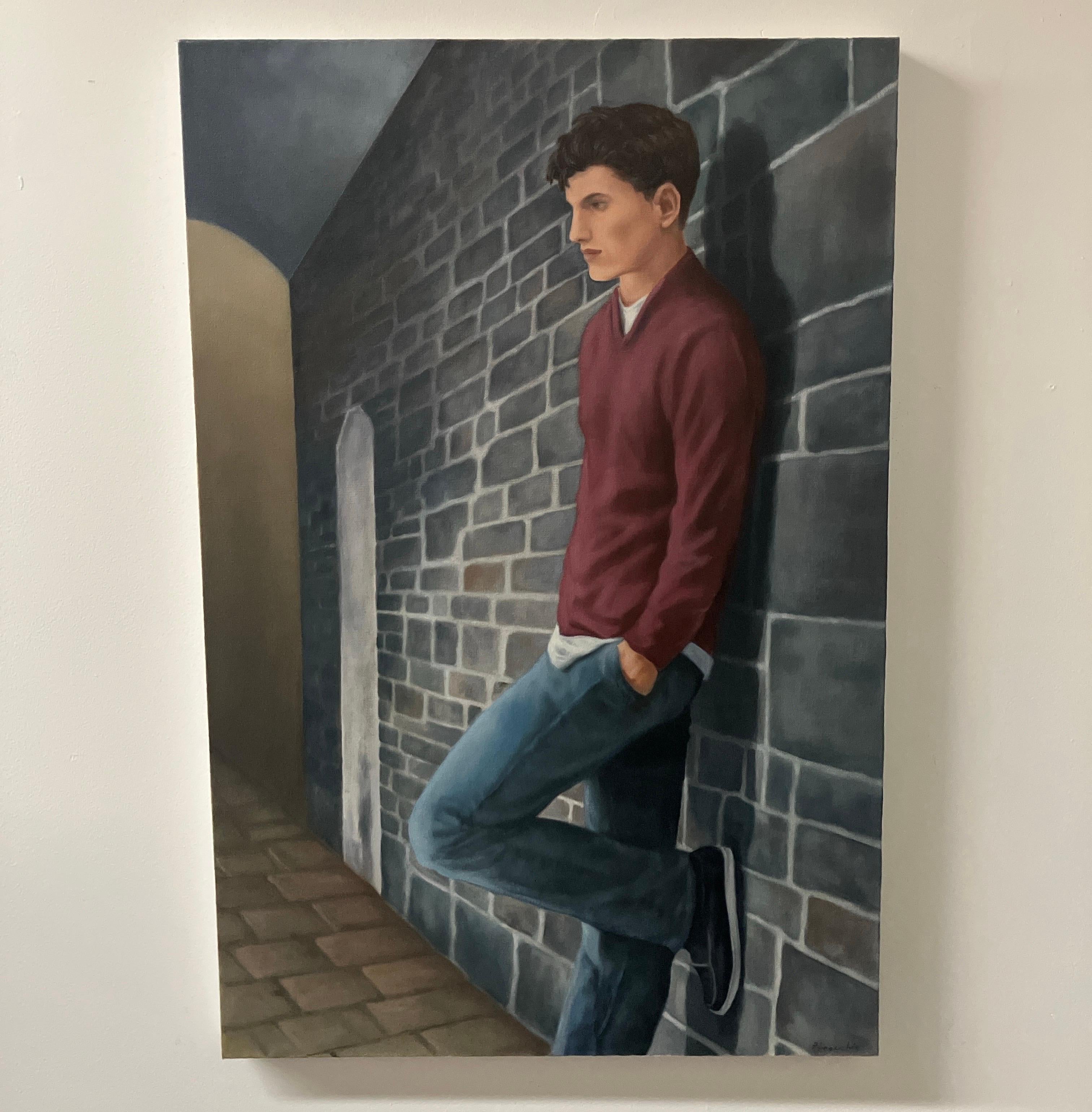 Un muro en el que apoyarse, Dominic Finocchio, Pintura al óleo figurativa sobre lienzo