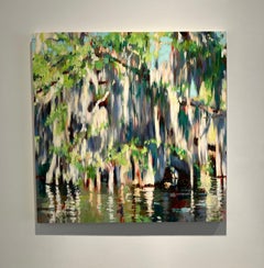Contemporary Impressionist Landscape Oil Painting, Swamp Scene, Louisiana, Vivid