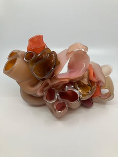 Abstract Compositional Glass Sculpture, Pinks, 11.5 x 5 x 7 inch, by Kim Harty