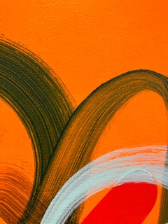 Zeitgenössische Mixed Media Malerei auf Holzplatte, Acrylfarbe, Leinwandstreifen
