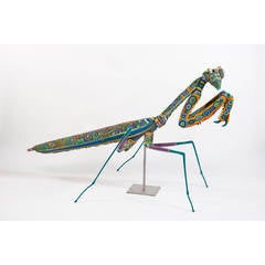 "Das Bug", Giant Praying Mantis Form Covered in Glass Seed Beads 8
