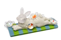 Rabbit with Flowers in Flowers by Amy Rueffert, Cast and Fused Glass Sculpture