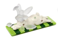 Woodland Rabbit by Amy Rueffert, Cast and Fused Glass Sculpture 