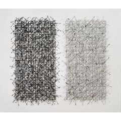 Circle Grid Diptych by John Garrett, Painted Grid with Rebar Ties and Wire Wraps 8