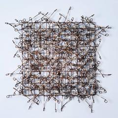Circle Grid Number Six by John Garrett, Painted Metal Grid with Gold Wire Wraps 9