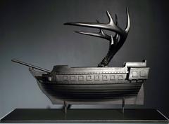 Kiln Glass Boat Sculpture by Adam Cohen, Cast Glass with Antlers, 2015
