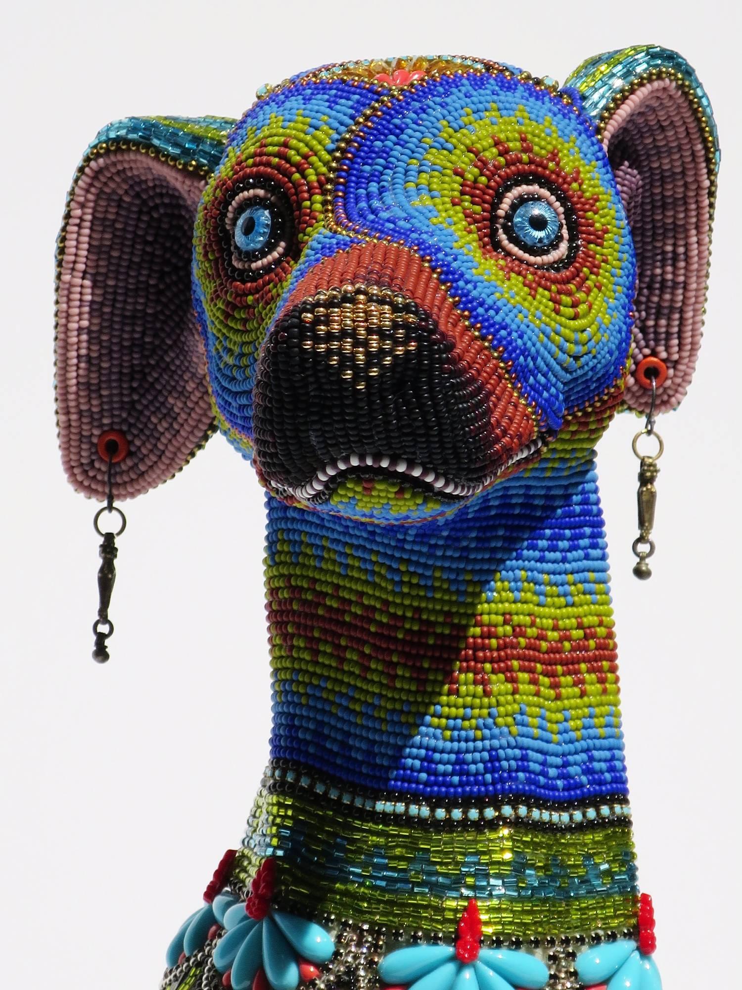 Dicky Boy by Jan Huling, Czech Glass Seed Beads on Mixed Media Sculpture, 2016 1