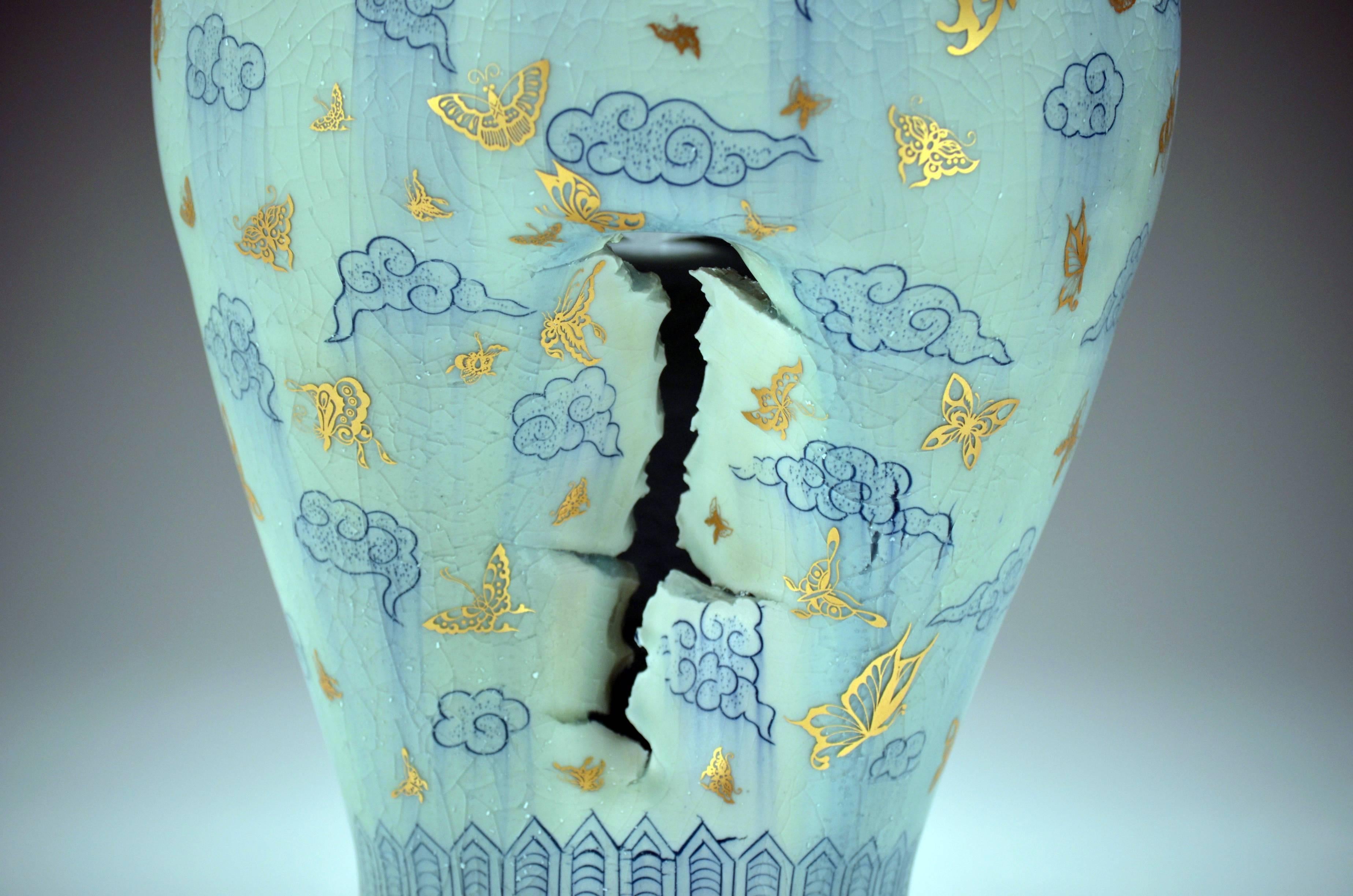 Vase with Clouds and Butterflies by Steven Young Lee, Porcelain Sculpture, 2016 2