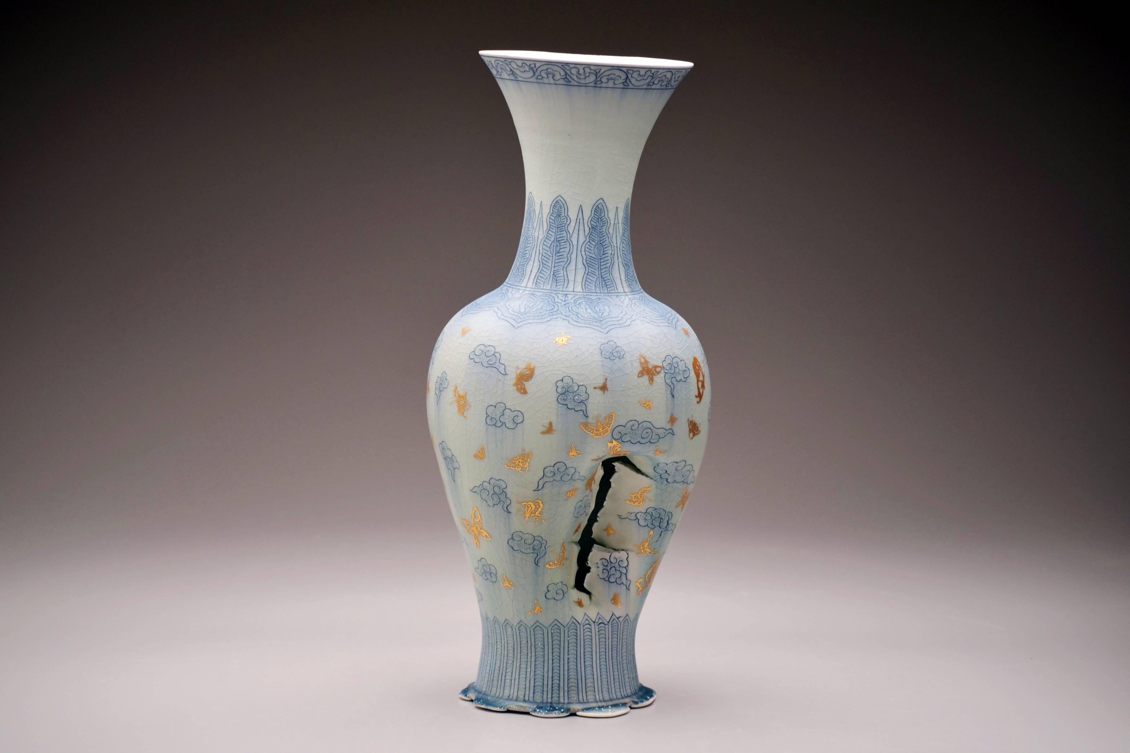Vase with Clouds and Butterflies by Steven Young Lee, Porcelain Sculpture, 2016 3