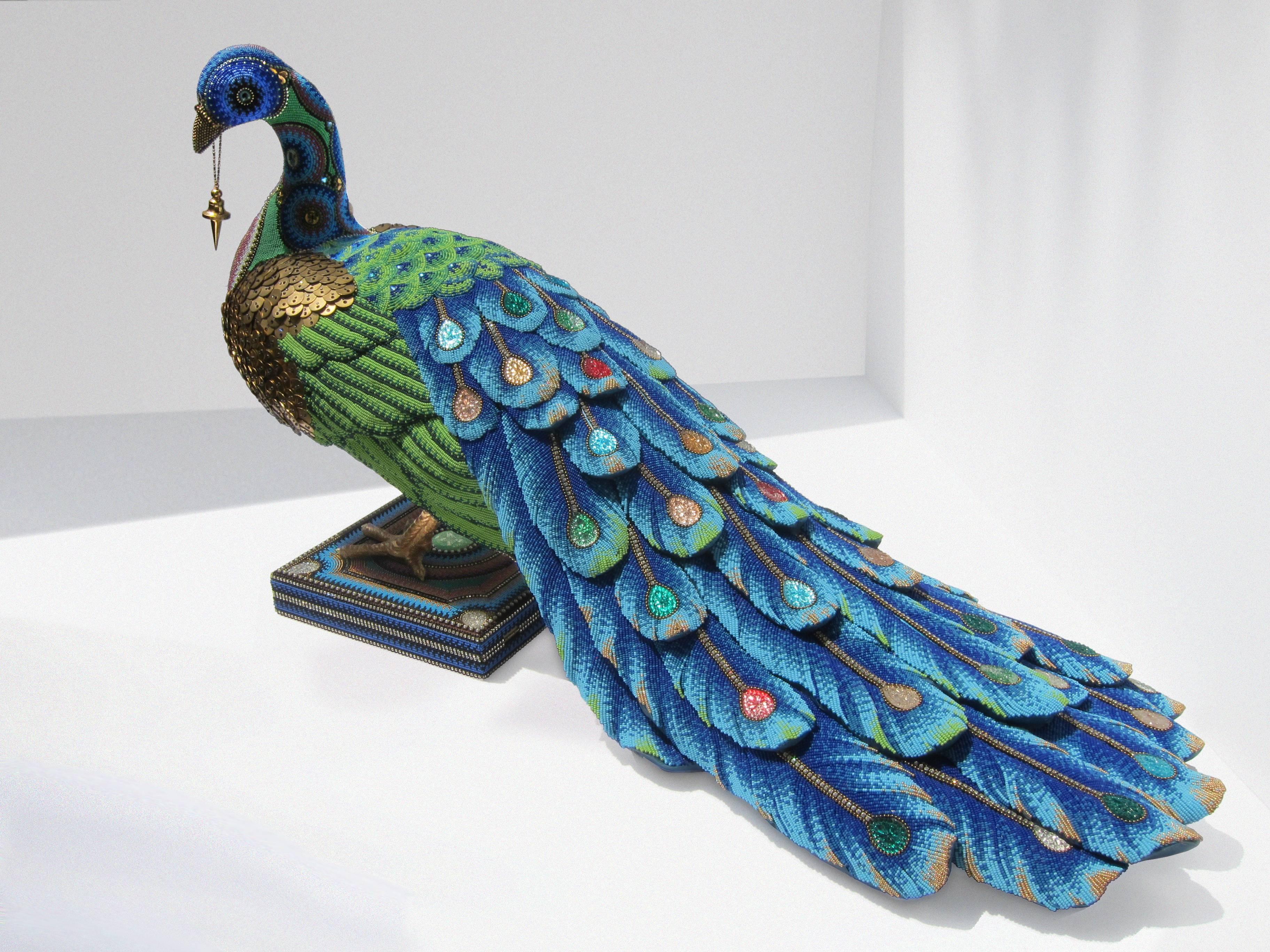 Contemporary Beaded Animal Sculpture, Glass Seed Beads on Mixed Media - Mixed Media Art by Jan Huling