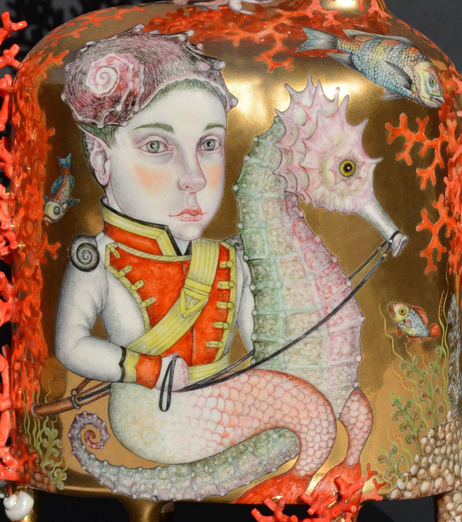 Sea Horseman by Irina Zaytceva, Porcelain Teapot with Hand Painted Illustration 1