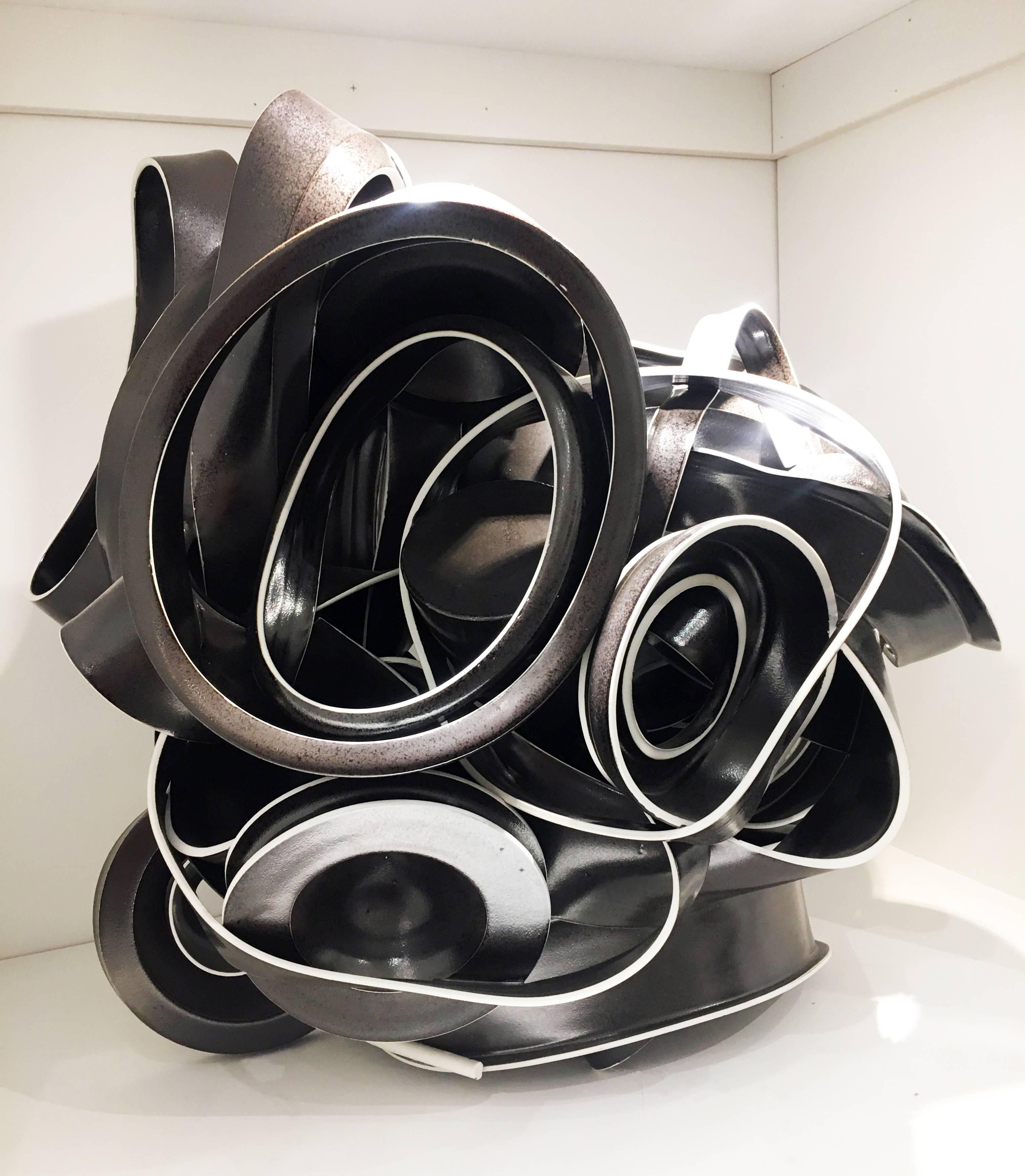 Ryan LaBar Abstract Sculpture - "Unsafe At Any Dose", Contemporary, Abstract, Ceramic, Sculpture, Black & White