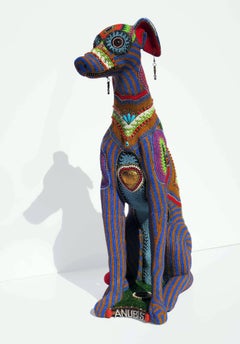 Anubis by Jan Huling, Brightly Colored Beaded Sculpture with Intricate Pattern