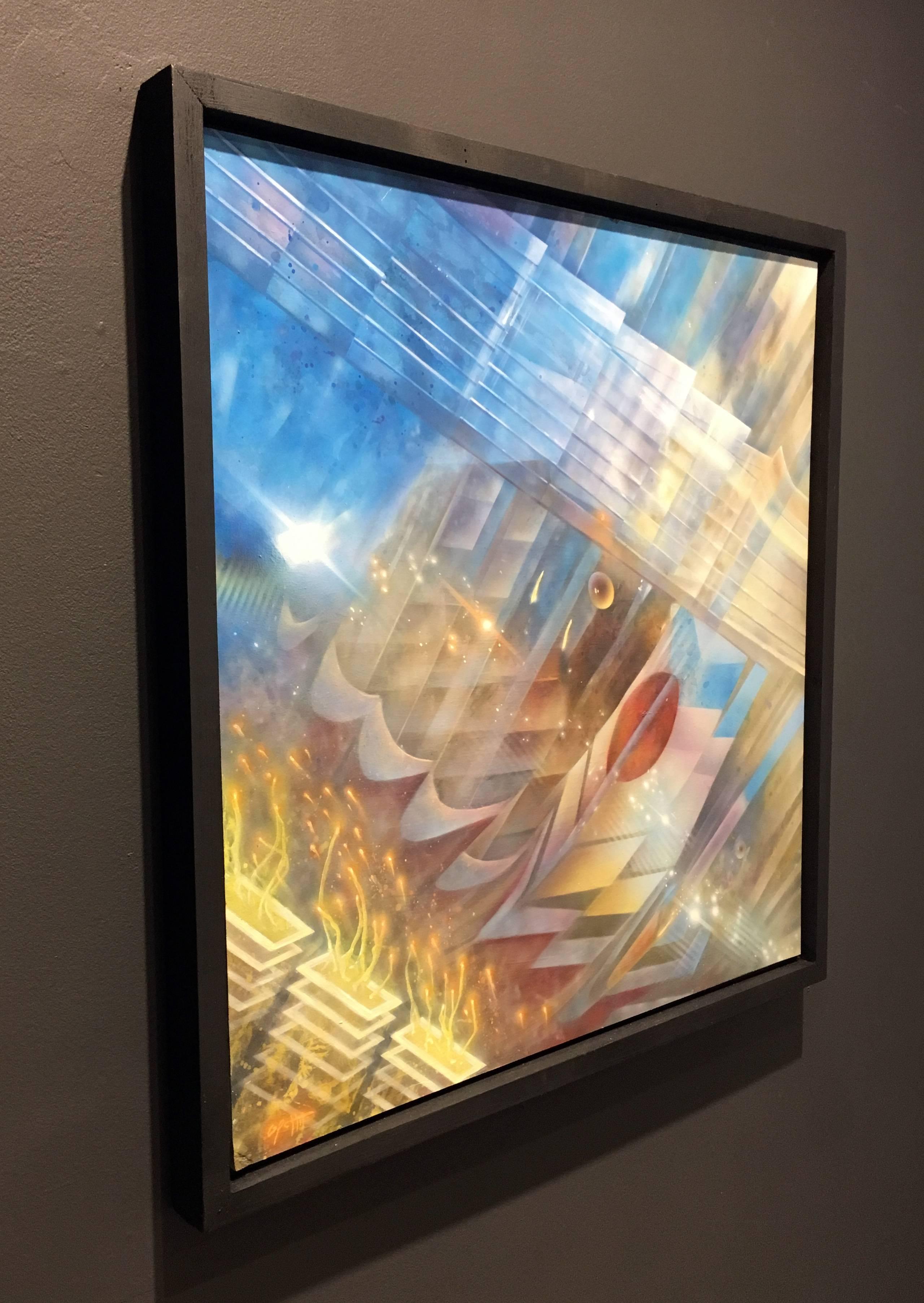 Unknown Abstract Painting - Finer Forces by Greg Pettit, Airbrushed Acrylic on Wood Panel, Vibrant Abstract