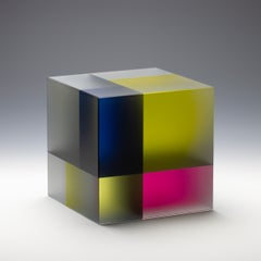 Contemporary Glass Sculpture, Minimalist Design, Optical, Color Laminated Inside