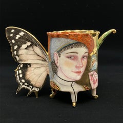 Butterfly Boy and Red Bird by Irina Zaytceva, 4 x 5.5 x 2.5 inch, Porcelain