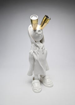 Golden Binoculars - Boy by Namdoo Kim, 20.5 x 10 x 10.25 inch, Ceramic, Glass