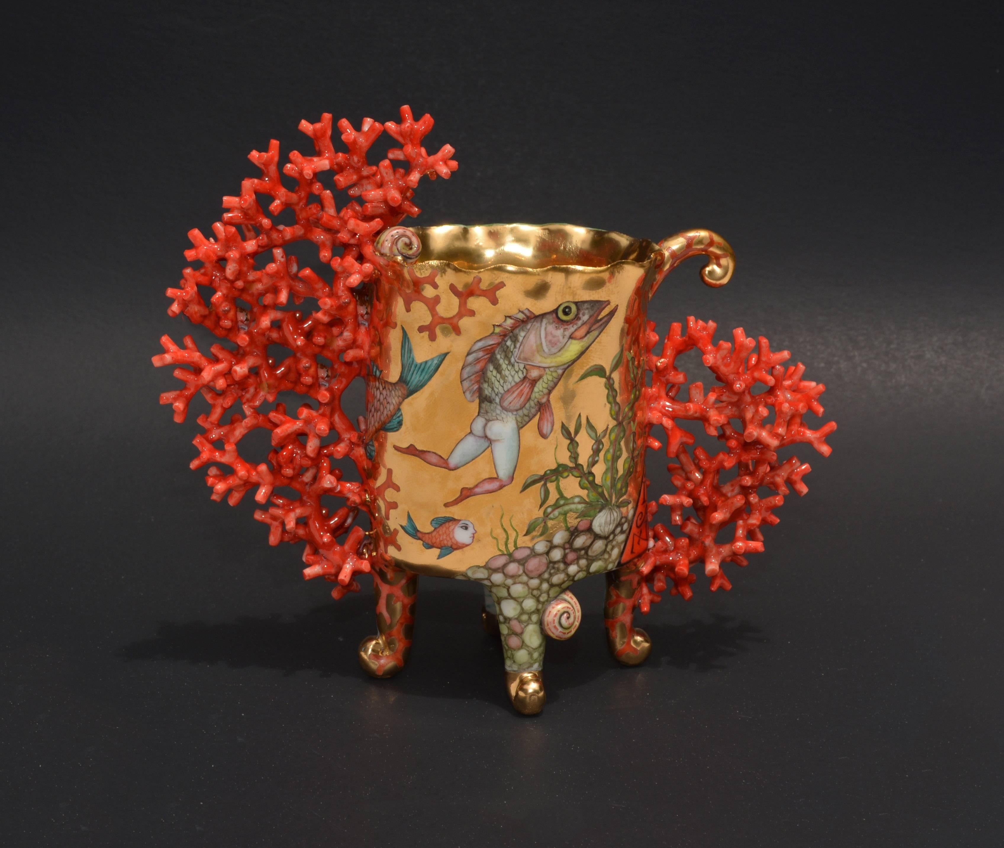 Triton Cup by Irina Zaytceva, Hand Sculpted Porcelain with Painted Illustration 1