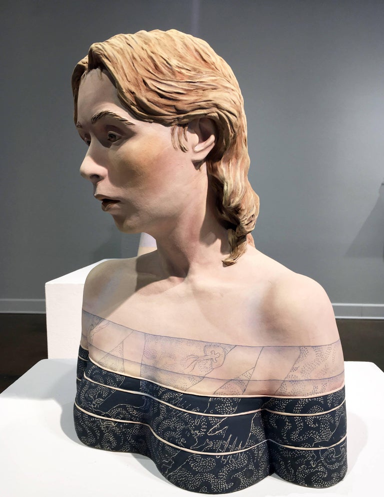 Beverly Mayeri Figurative Sculpture - "Waterlines", Ceramic Sculpture Painted with Acrylics 