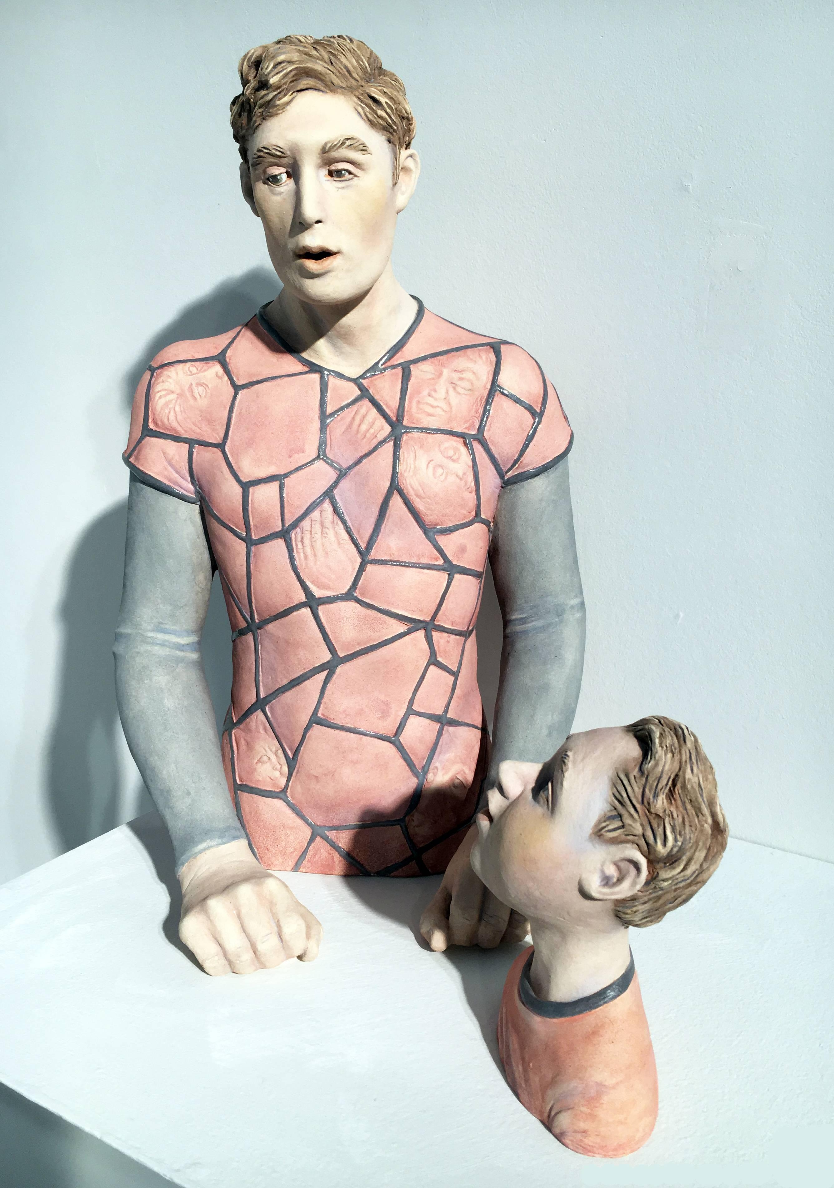 "Video Game Man", Contemporary, Figurative, Ceramic, Sculpture, Paint, Glaze