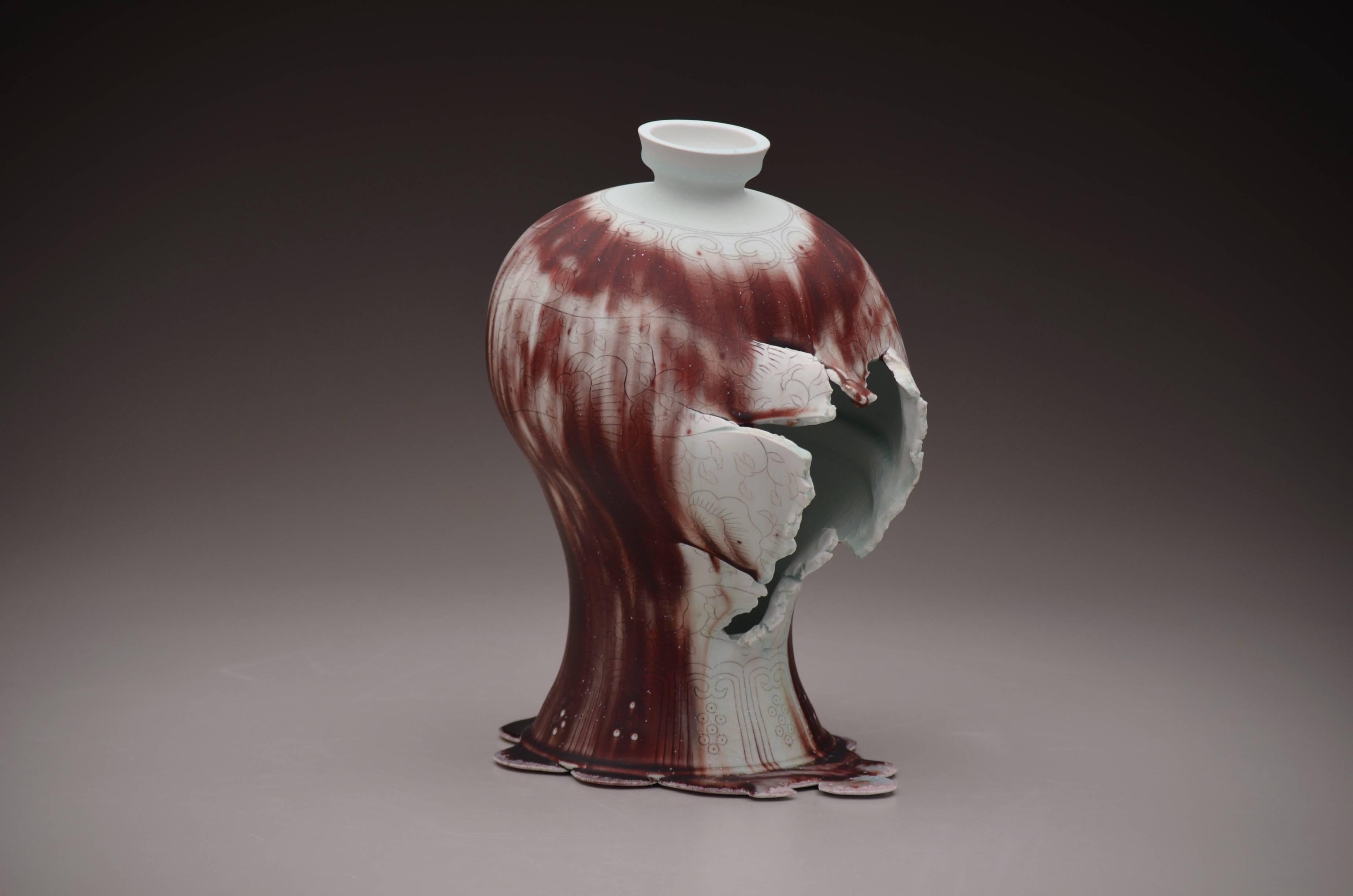 Maebyeong Vase with Mushroom Vine by Steven Young Lee, Copper Inlay with Glaze 1