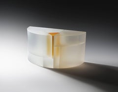 White-Orange Segmented Half Cylinder by Jiyong Lee, Cut, Carved Glass Sculpture