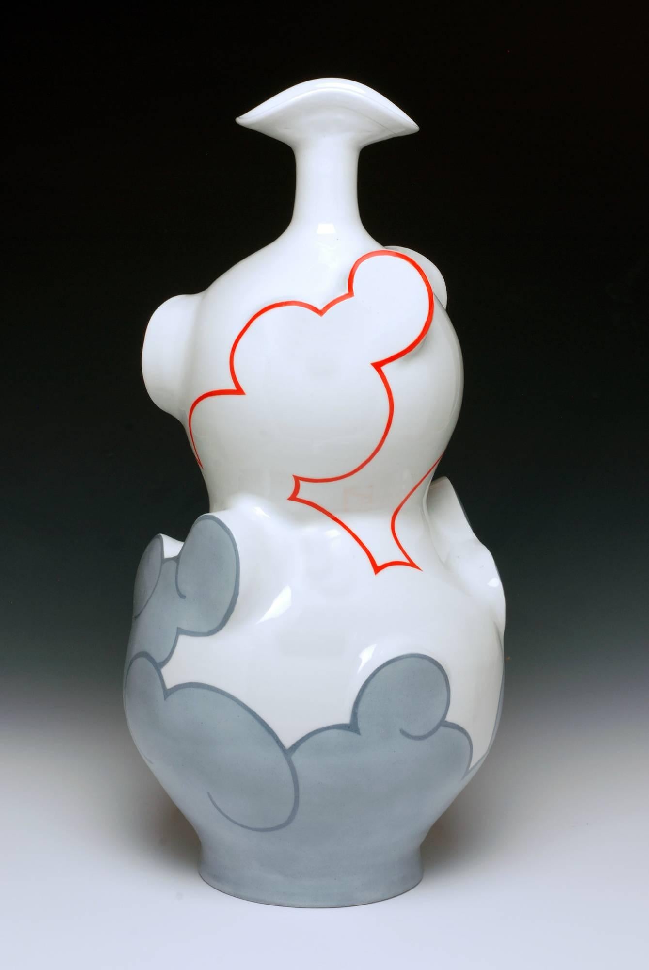 Sam Chung Abstract Sculpture - "Gourd Cloud Bottle", Contemporary Porcelain Sculpture, Glazed Ceramic, Design