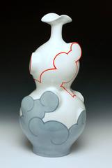 "Gourd Cloud Bottle" , Glazed Porcelain Form with China Paint 8