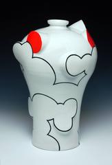 Maebyong Cloud Vase, Glazed Porcelain Vessel Form with China Paint by Sam Chung