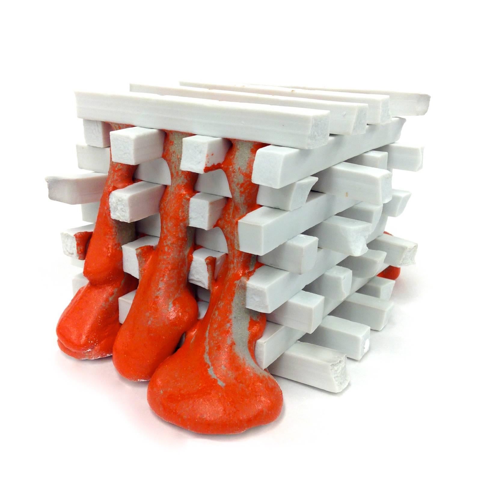 Peter Johnson Abstract Sculpture - Jenga by Peter Christian Johnson, Porcelain Construction with Dripping Glaze