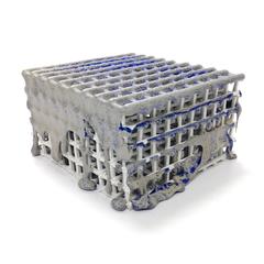 "Scaffolding with Blue", Architectural Ceramic Sculpture with Dripping Glaze 10