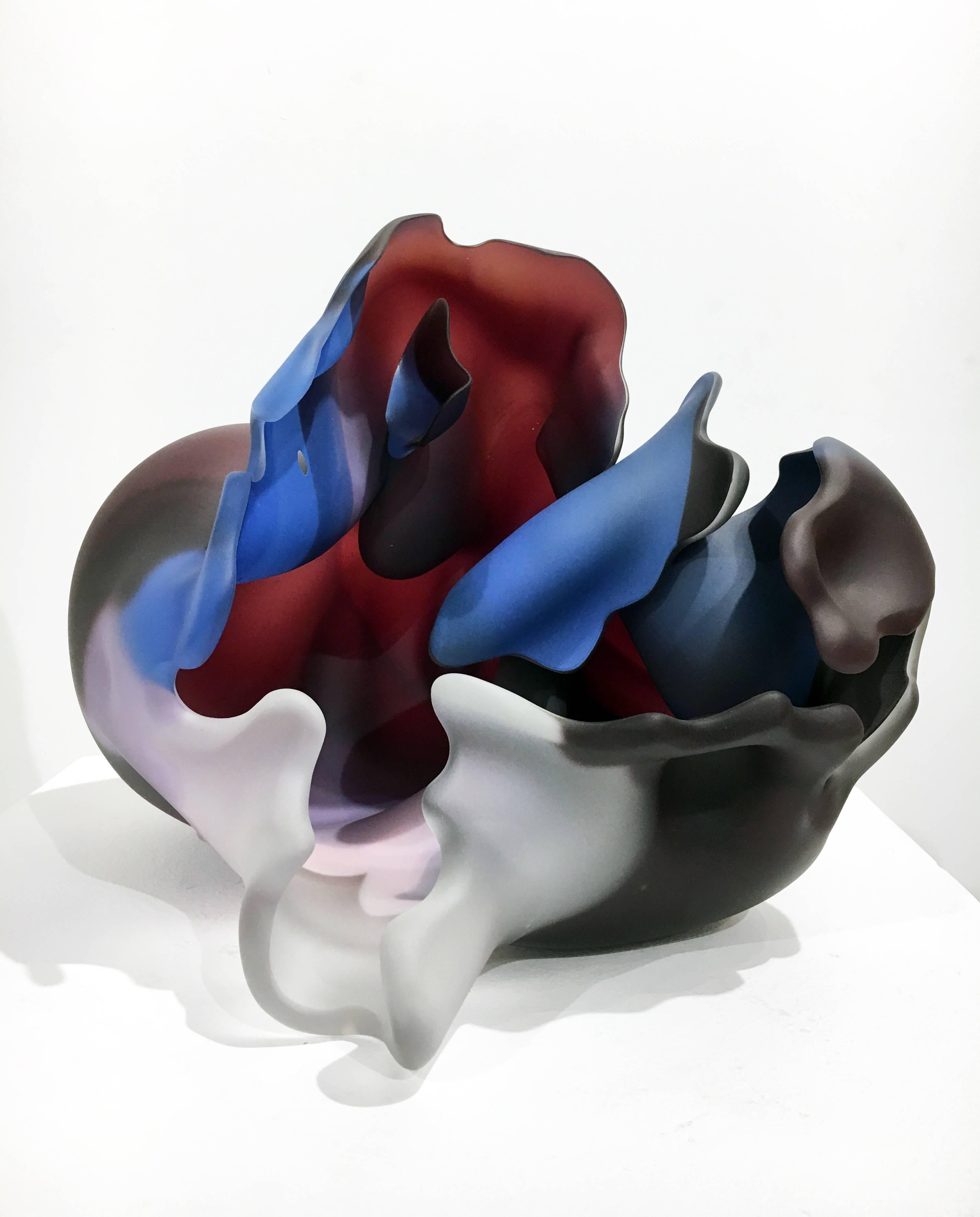 Marvin Lipofsky Abstract Sculpture - "Series Meisenthal 1992 #23", Blown Glass Sculpture, Sandblasted, Acid Etched