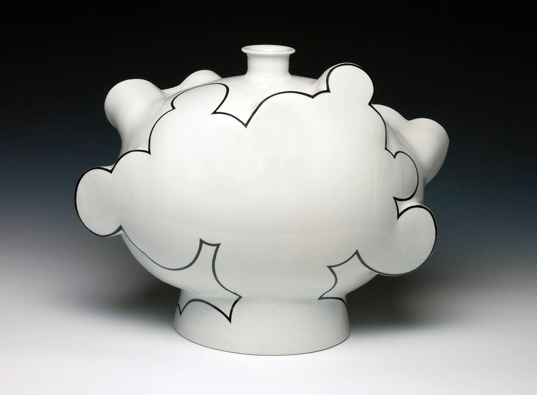Sam Chung Abstract Sculpture - "Cloud Bottle", Contemporary Porcelain Sculpture with Glaze and China Paint