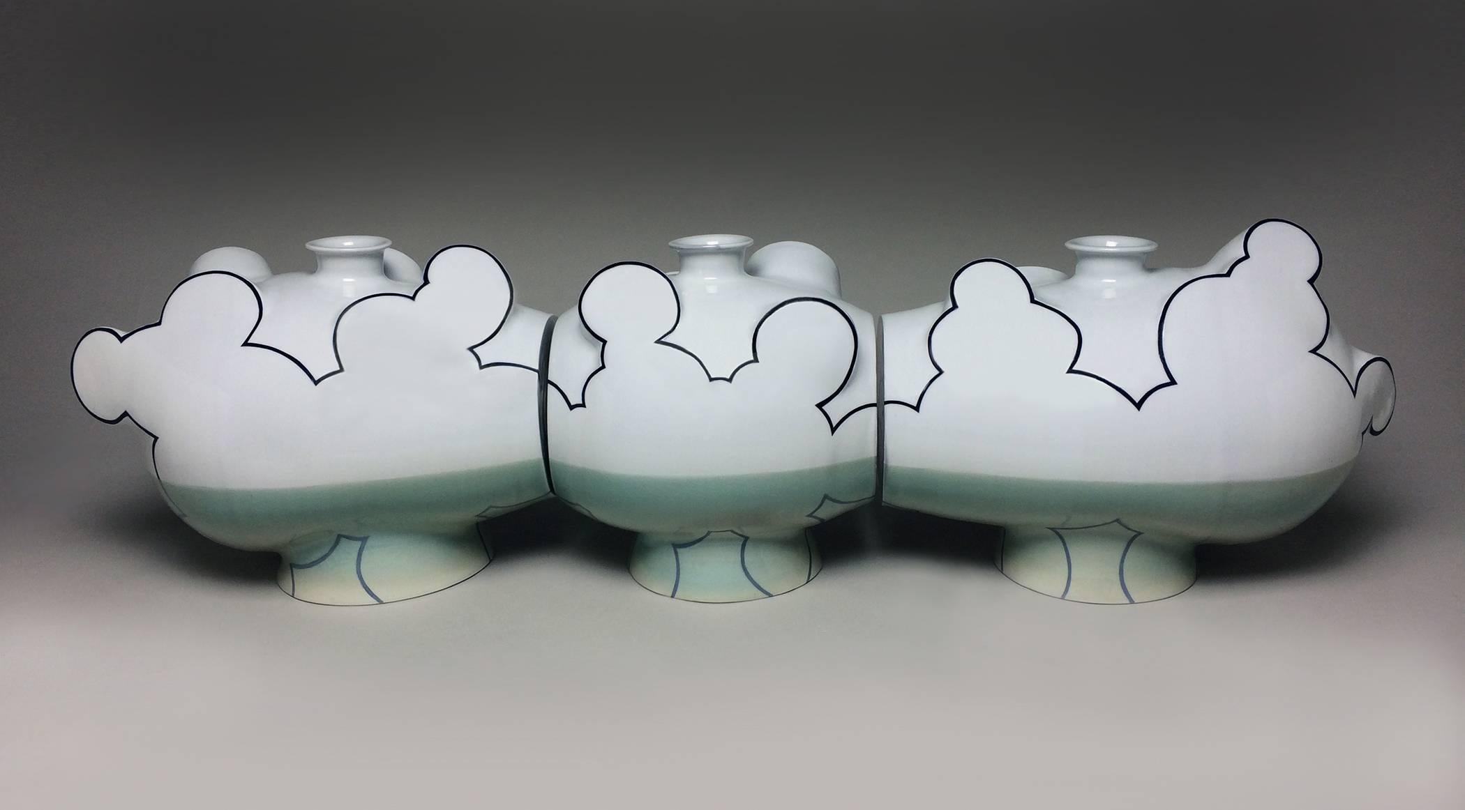 Sam Chung Abstract Sculpture - "Cloudscape", Contemporary, Porcelain, Sculpture, Ceramic, Glaze, Triptych