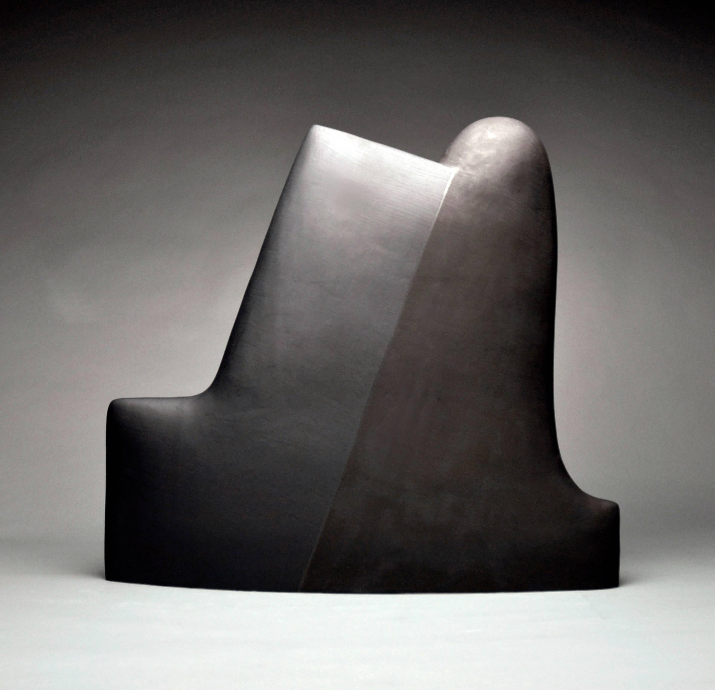 James Marshall Abstract Sculpture - "Black Number 400" , Minimalist Ceramic Sculpture with Two Toned Glazing 