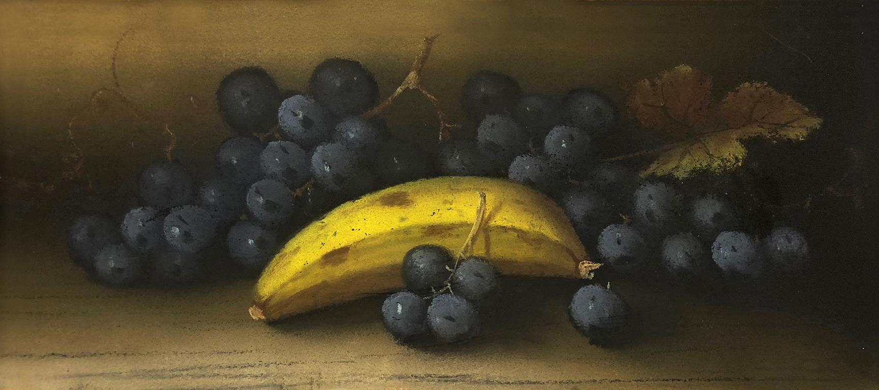Unknown Still-Life Painting - Grapes and Banana Still Life - English School - 19th Century - Pastel Painting