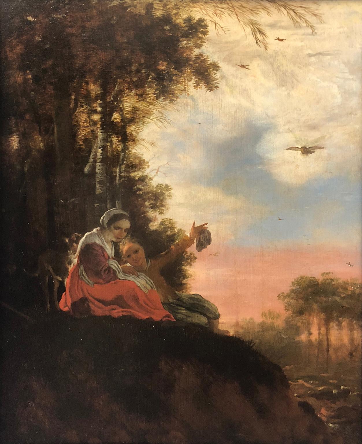 Circle of Jan Siberechts (Flemish 1627-1703) "Peasant couple in a wooded landscape". 
Jan Siberechts was born in Antwerp, the son of a sculptor of the same name. He trained in Antwerp with his father and became a master in the local Guild of Saint