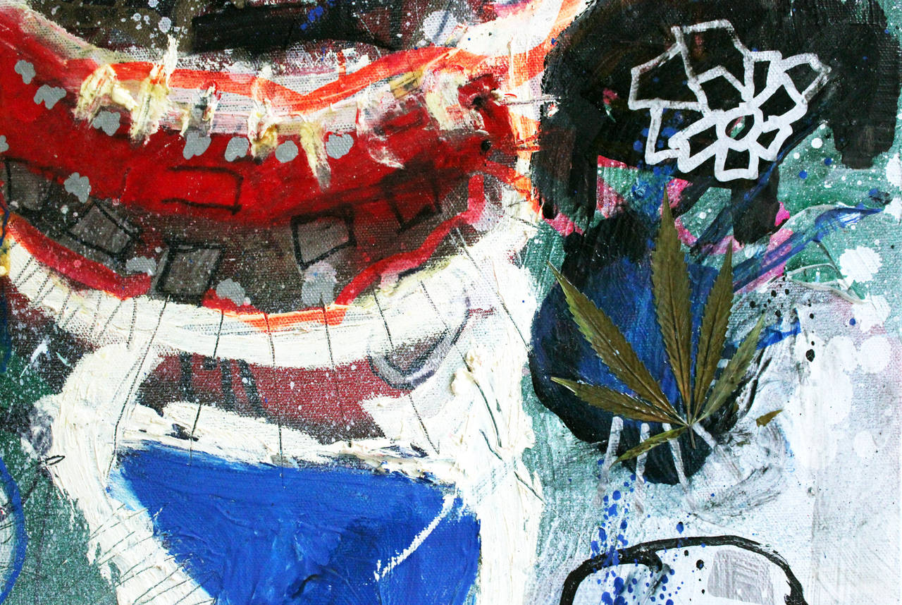 „Weeds“ Buntes abstraktes expressionistisches Gemälde in Mischtechnik auf Leinwand (Abstrakter Expressionismus), Painting, von Paul Indrek Kostabi