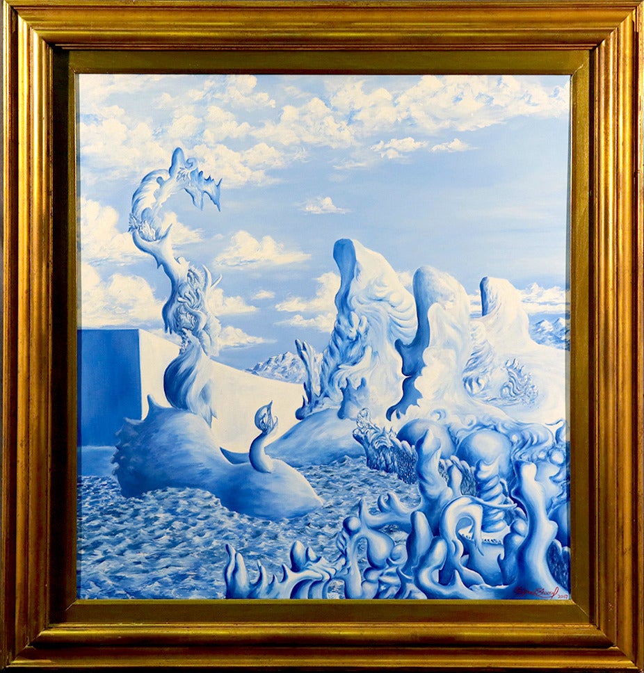 Richard Shaoul Landscape Painting - Contemporary Monochrome Blue Sea Scape
