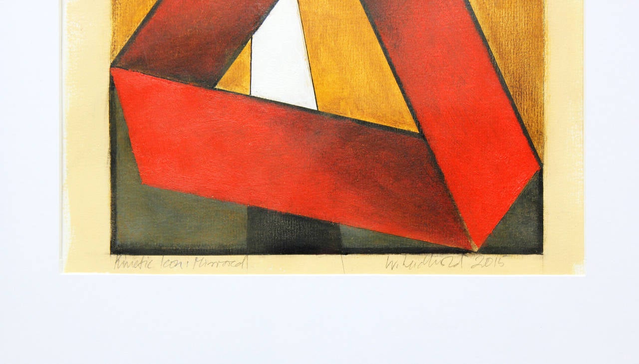 Abstraktes geometrisches Knotengemälde „Kinetic Icon: Mirrored“, abstraktes Gemälde auf Papier, gerahmt – Painting von Wolfgang Leidhold