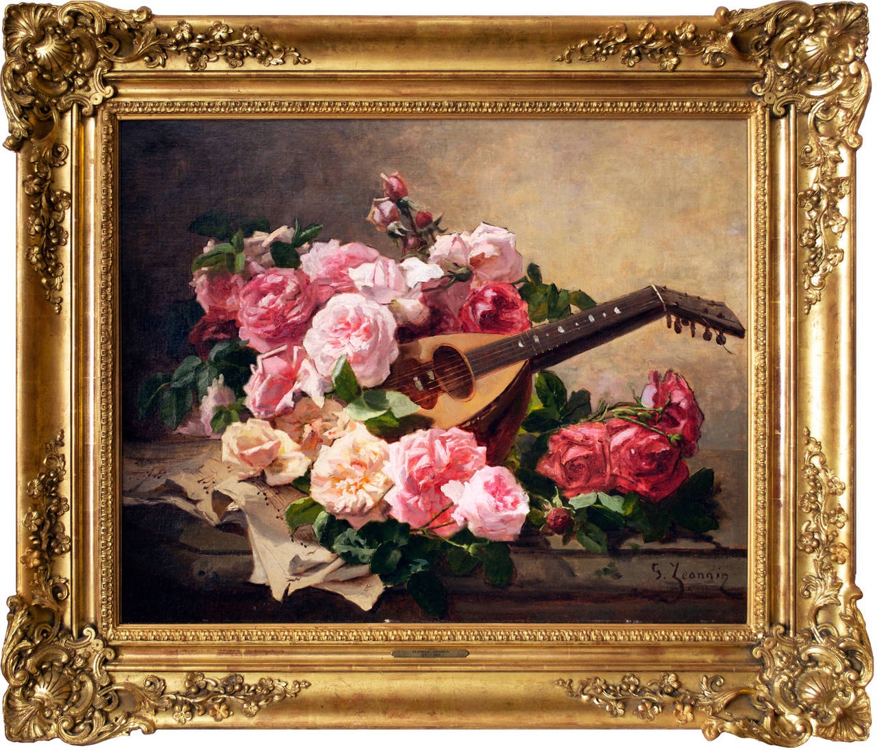 Georges Jeannin Still-Life Painting - Still life with Roses and Mandolin