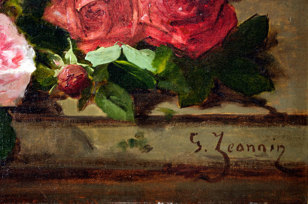 Still life with Roses and Mandolin - Black Still-Life Painting by Georges Jeannin