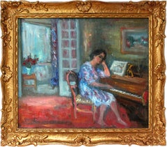 Interior Scene of Woman Playing the Piano