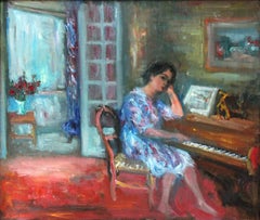 Interior Scene of Woman Playing the Piano