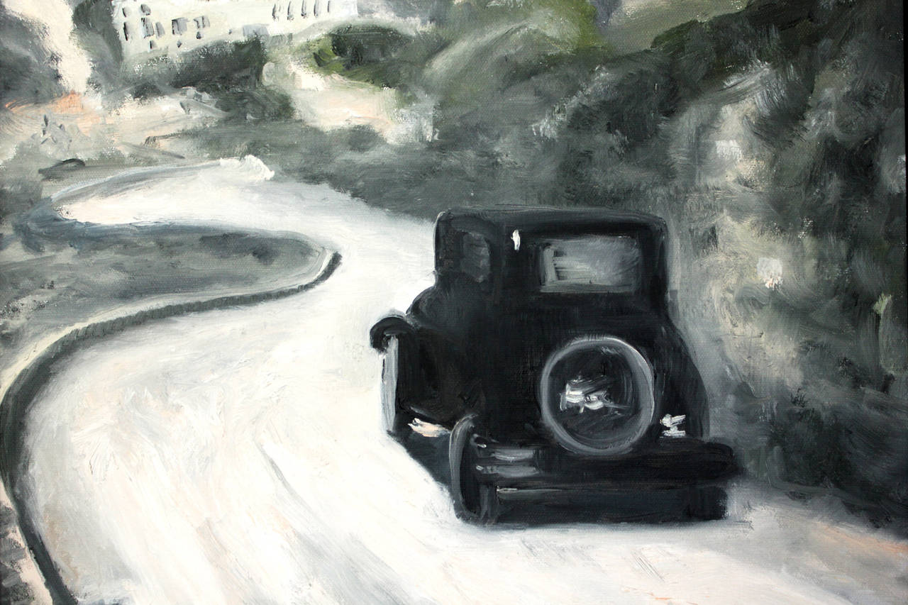 black and white oil painting landscape