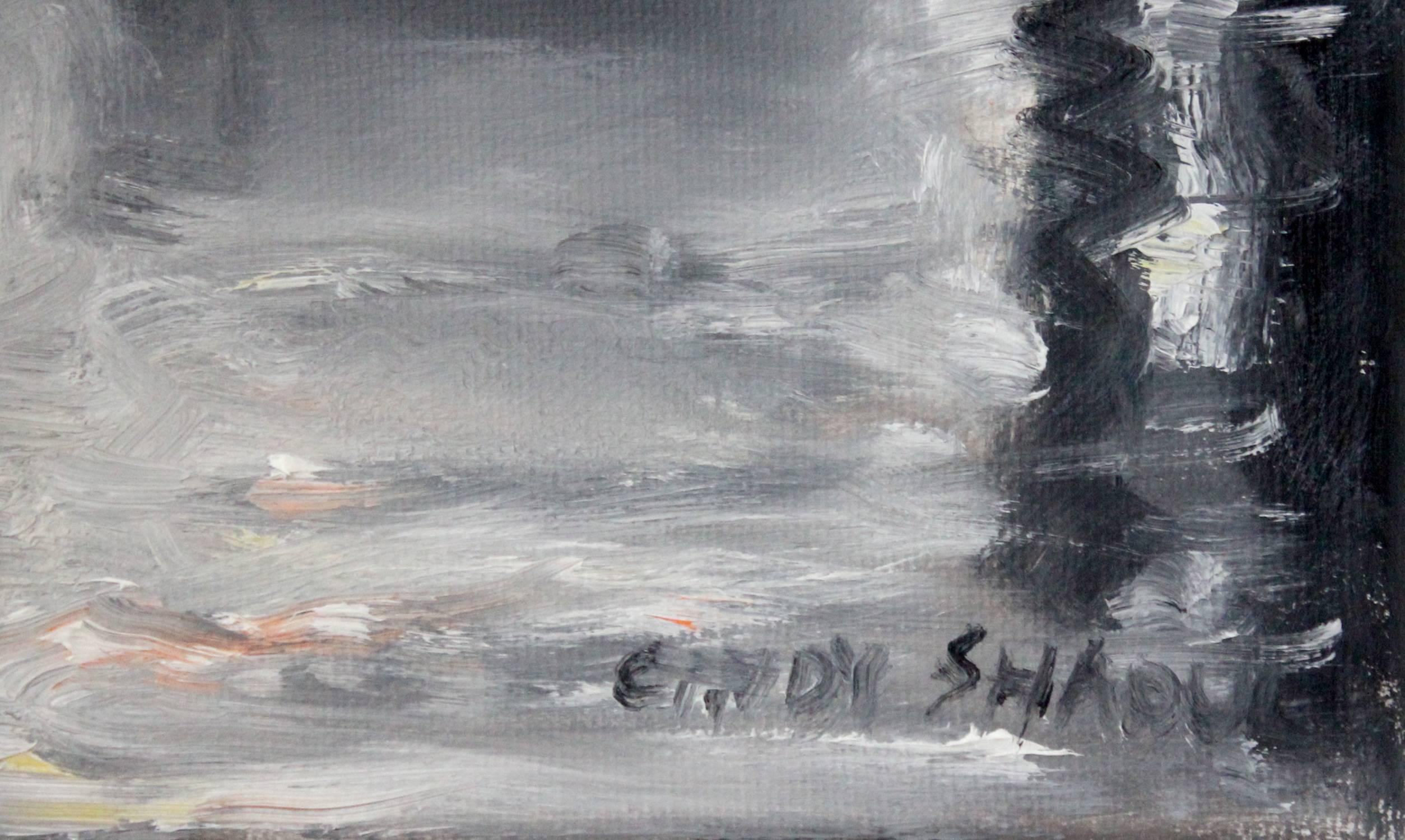 A Faint Memory - Gray Figurative Painting by Cindy Shaoul