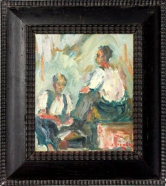 Vintage "The Shoe Shiner" Impressionist Portrait of a Shoe Shiner Oil Painting on Board