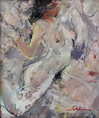 "Work 1 (Nude)" Abstract Nude Figure Expressionist Acrylic on Canvas Painting